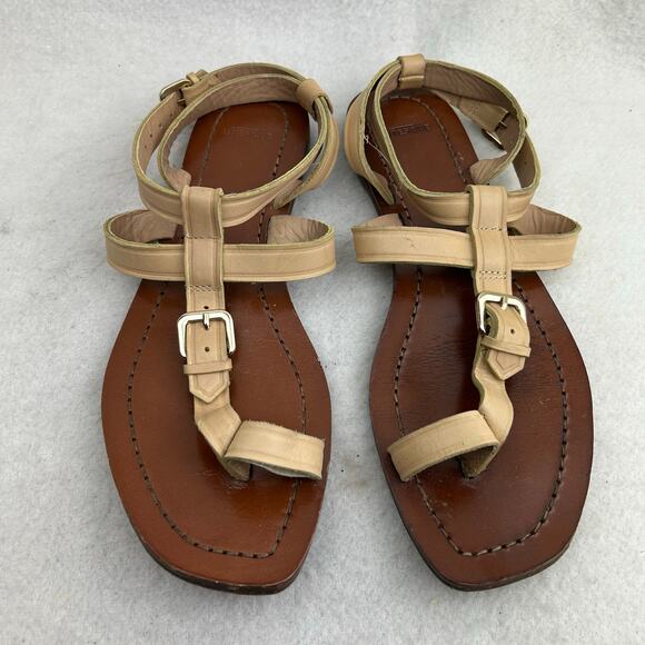 Uterque Women's Beige Leather Gladiator Sandal Toe-Loop Buckle Size 39 (US 8.5) - Picture 11 of 13